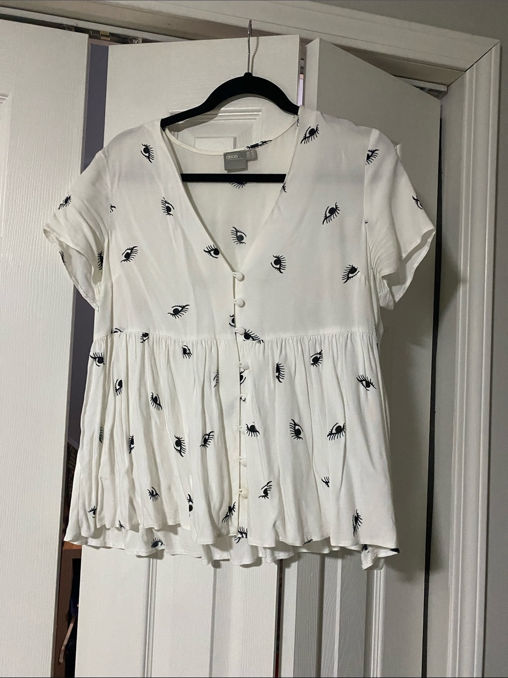 ASOS White Peplum Blouse with Black Eye Print